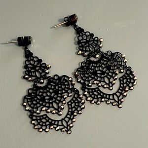 Black and silver “lace” drop earrings